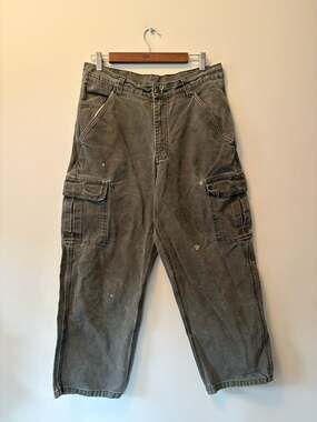 Faded Canvas Cargo Work Pants 34x30